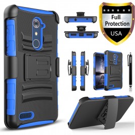 ZTE Max XL Case, Dual Layers [Combo Holster] Case And Built-In Kickstand Bundled Hybird Shockproof And Circlemalls Stylus Pen (Blue)